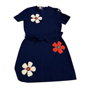 Vintage Piccolono Navy mod daisy flower Blue Mini Dress from Italy